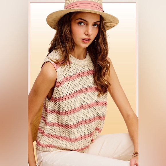 Chunky Stripe Sleeveless Sweater Top - Picture 2 of 4